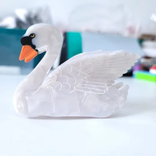 Vista 8 de Clip de garra de cisne blanco,Pinzas de pelo de acetato,Pinzas de garra pequeñas para mujeres