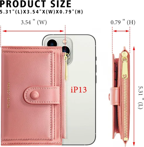 Vista 3 de OIDERY Cartera pequeña para mujer con bloqueo RFID plegable de cuero delgada con bolsillo con cremallera con ventana de identificación