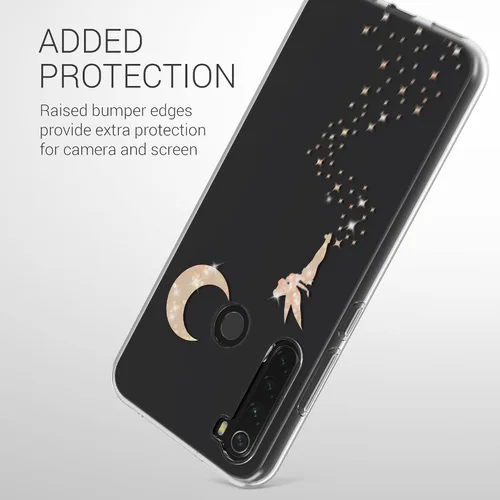 Vista 5 de kwmobile Funda de TPU compatible con Xiaomi Redmi Note 8 (2019/2021) - Funda TPU Funda para teléfono - Hada brillante oro rosa/transparente