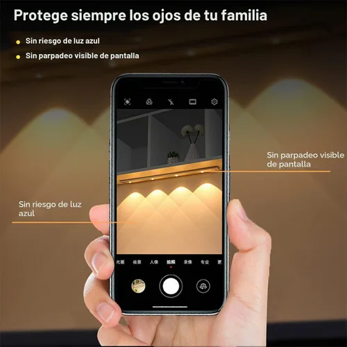 Vista 4 de Sensor de movimiento LED regulable de 3 colores, luz para debajo del gabinete, iluminación inalámbrica magnética recargable para cocina, dormitorio