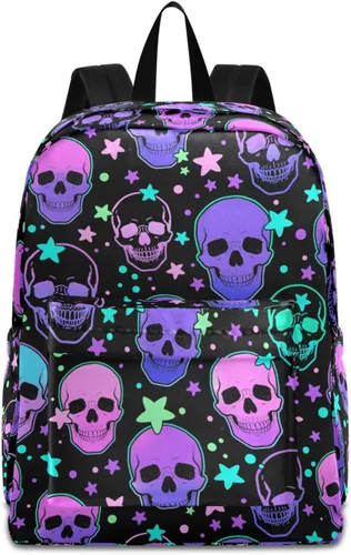 Vista 21 de MNSRUU Mochila para estudiantes para la escuela, Halloween, mochila luminosa de murciélagos para laptop, mochila estética para niñas, niños, mochila