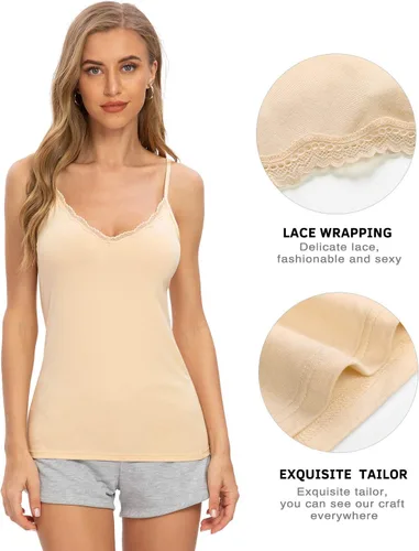 Vista 2 de Rosyline - Camiseta de tirantes con cuello en V para mujer, camisola de encaje ajustable, camiseta interior de tirantes de espagueti, tops