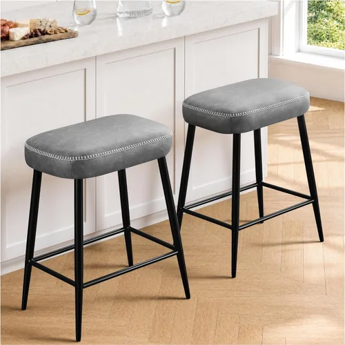 Vista 13 de STOOLINK Juego de 2 taburetes de bar de 24 pulgadas de altura de mostrador para isla de cocina, taburetes de bar de cocina modernos con base