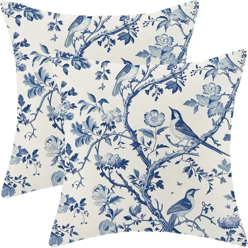 Vista 32 de CXMEIFLY Juego de 2 fundas de almohada de hojas florales de primavera de 16 x 16 pulgadas, para decoración de flores chinoiserie, almohadas
