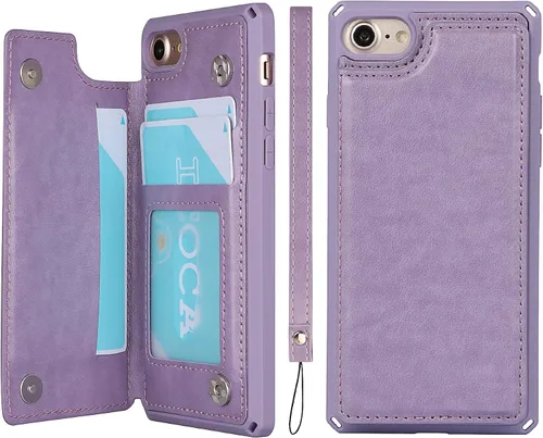 Vista 20 de iCoverCase Funda compatible con iPhone SE 2022/SE 2020/7/8 con soporte para tarjetas, funda tipo cartera para mujer, con bloqueo RFID en relieve