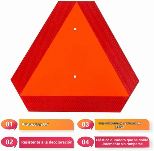 Vista 5 de Letrero reflectante de movimiento lento para vehículo, triángulo de vehículo de movimiento lento, 14 x 16 pulgadas, 80 mil de grosor, de plástico