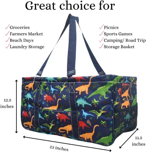 Vista 479 de NGIL Bolsa de comestibles reutilizable extra grande plegable de gran tamaño para comestibles, almacenamiento, picnic, playa, Estampado