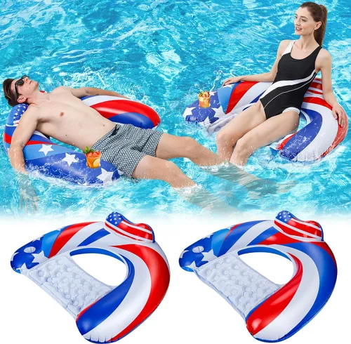 Vista 8 de Paquete de 2 flotadores inflables de piscina para adultos, sillas flotantes de piscina con soporte para tazas, flotadores de piscina para adultos