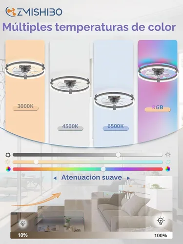 Vista 2 de ZMISHIBO Ventiladores de techo RGB de bajo perfil de 20" con luces y Gris RGB