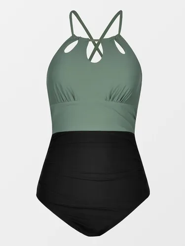 Vista 4 de CUPSHE - Traje de baño de una pieza para mujer, de cuello alto y control de abdomen