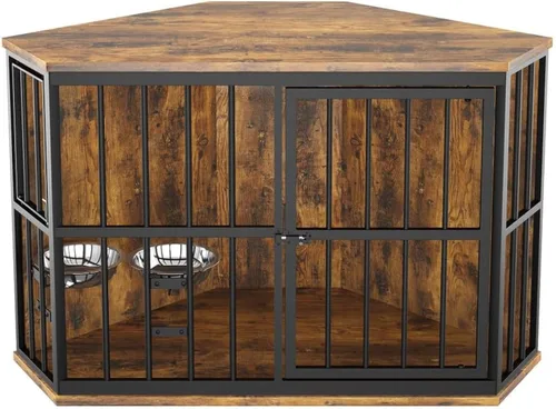 Vista 10 de ROOMTEC Jaula para Perros Estilo Mueble para Perros Grandes de Interior Super Resistente y Duradera con 2 Cuencos de Acero Inoxidable