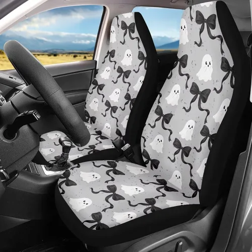 Vista 36 de Bulopur Fundas para asientos de coche negras y blancas con forma de murciélago, protector de asiento de coche universal, accesorios de coche
