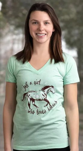 Vista 7 de Just a Girl Who Loves Horses - Camiseta con cuello en V para mujer joven