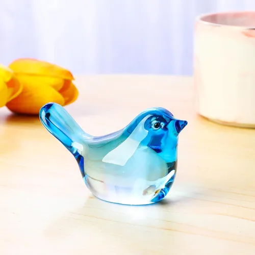Vista 7 de YWHL Figuras de pájaros azules de cristal hechas a mano, regalos de animales para amantes de los pájaros, mujeres y hombres, pájaros de cristal