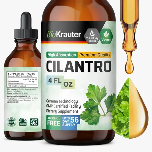 Vista 10 de BIO KRAUTER® Cilantro para limpieza desintoxicante – Suplemento antioxidante vegano, tintura de cilantro natural de 650 mg por porción – Suplemento
