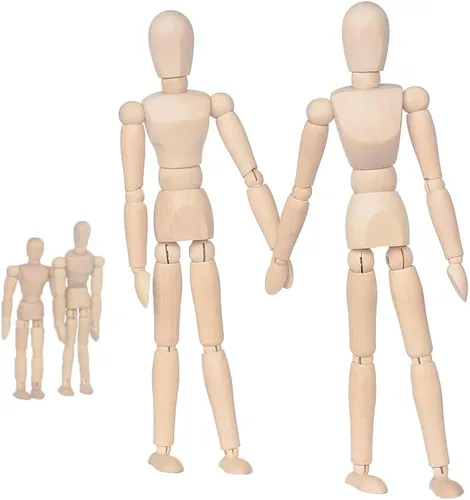 Vista 7 de Paquete de 2 maniquíes de madera de 12 pulgadas de alto con soporte, ideal para dibujo o decoración de escritorio (hombres y mujeres/papá y mamá)