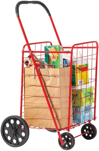 Vista 2 de Carrito de compras extra grande, carrito de acero de lujo con ruedas, versatilidad ligera