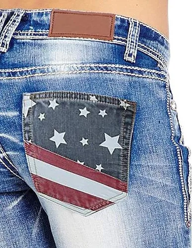 Vista 4 de Jeans de tiro medio y corte de bota con bandera estadounidense para mujer