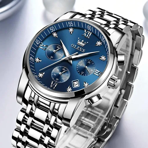 Vista 9 de OLEVS Watch Men Stainless Steel Chronograph Watches for Men Luxury Waterproof with Date Analog Quartz Diamond Business Mens Watch Fashion Luminous