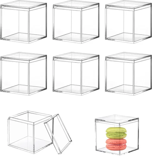 Vista 13 de KissYou Caja de acrílico pequeña caja transparente con tapa Cajas de exhibición de plástico Cubo cuadrado Almacenamiento de joyas Contanier Party