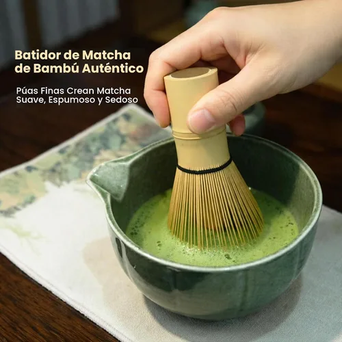 Vista 3 de Juego de batidor de matcha de 12 piezas, kit completo de matcha que incluye cuenco de matcha con boquilla, batidor de bambú, pajitas de bambú