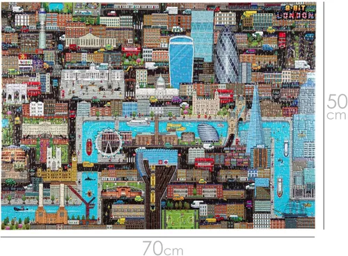Vista 7 de Rompecabezas de 1000 piezas, estilo retro de 8 bits, rompecabezas de Londres de 1000 piezas para adultos, hechos con cartón 100% reciclado