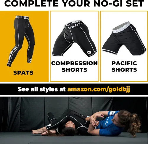Vista 6 de Gold BJJ Jiu Jitsu Spats - Capa base para Gi y No-Gi Grappling - Pantalones de artes marciales