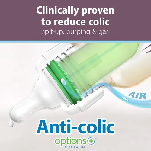 Vista 3 de Dr. Brown's Anti-Colic Options+ Biberón estrecho PPSU, 4 onzas, paquete de Ámbar