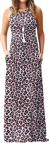 Vista 24 de DEARCASE Vestido largo de verano sin mangas para mujer, con bolsillos E10-floral Negro Azul