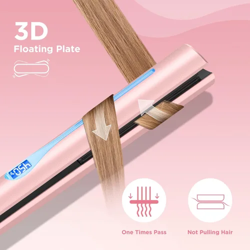 Vista 7 de IG INGLAM Plancha lisa para el cabello de titanio, rizador de pelo infrarrojo de 1 pulgada, plancha alisadora iónica negativa de voltaje dual con 11