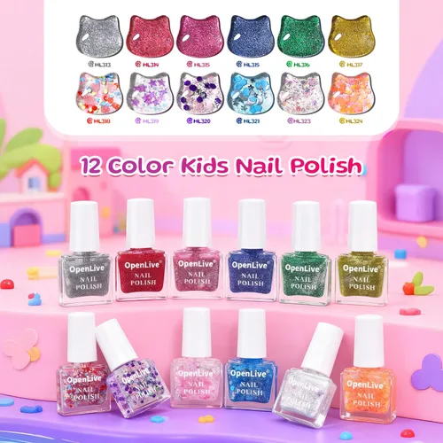 Vista 2 de OpenLive Juego de esmaltes de uñas para niños de secado rápido de 12 colores, esmalte de uñas para niños, esmalte de uñas pelable a base de agua