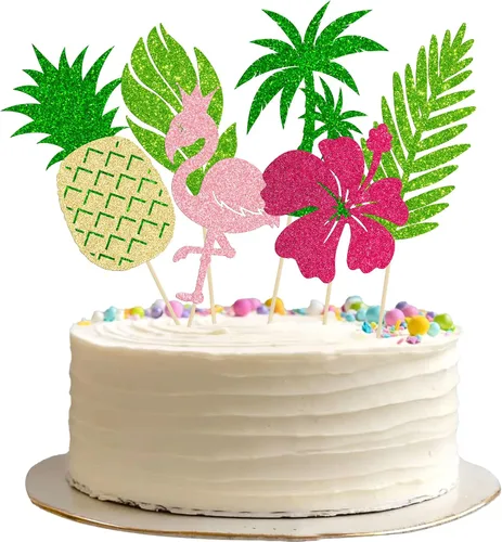 Vista 11 de 36 piezas de adornos para cupcakes de piña verde con purpurina verde para Luau despedida de soltera, fiesta de verano tropical, decoración