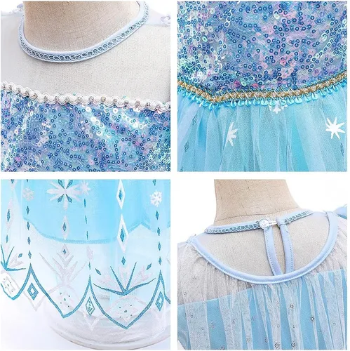 Vista 4 de Disfraz de princesa Elsa de Frozen para niñas, disfraz de Halloween, Navidad, cumpleaños, concurso, fiesta, noche