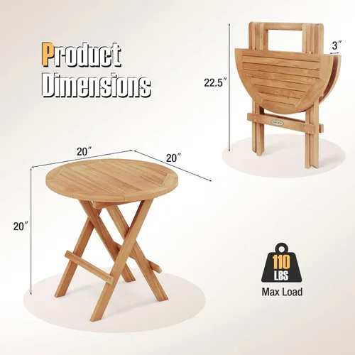 Vista 3 de RELAX4LIFE Mesa auxiliar plegable para exteriores, juego de 2 mesas auxiliares de madera de teca, mesa redonda de café bistró con mesa de listones