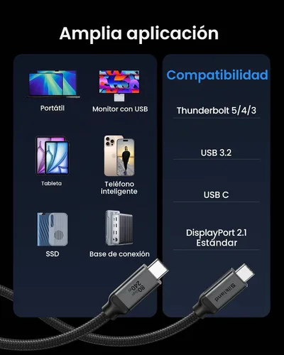 Vista 7 de Silkland Cable USB 4 de 80 Gbps para Thunderbolt 5 de 1 pie, carga PD 3.1 de 240 W, ancho de banda de hasta 120 Gbps para doble 8K, cable de datos