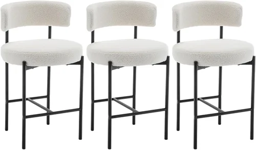 Vista 11 de Cinxzar Taburetes de Bar Boucle Juego de 2, Taburetes de Bar de Altura de Mostrador Beige con Respaldos, Taburetes Modernos para Isla de Cocina
