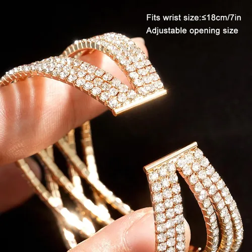 Vista 6 de Suyi Pulsera de Diamantes de Imitación Brazalete Dorado Multicapa para Mujer Pulseras de Cristal Nupciales