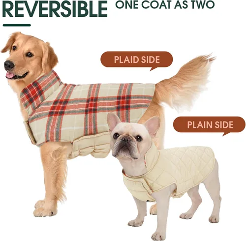 Vista 4 de Kuoser Abrigo impermeable para perro, chaqueta reversible cálida para perro beigeYrojo