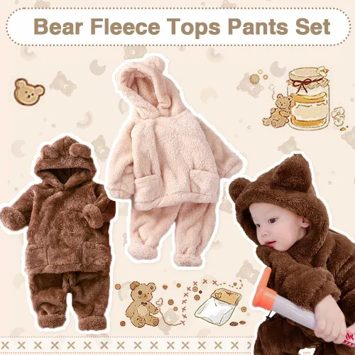 Vista 5 de UVIPC Conjunto de 2 piezas de forro polar para bebé, conjunto de sudadera de oso mullido para niños pequeños