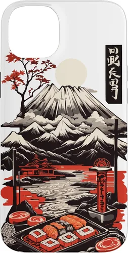 Vista 15 de Aesthetic Sushi Design Vintage Colour Woodcut Ukiyo-E Style Case for iPhone 16