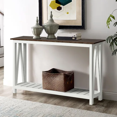 Vista 9 de ChooChoo Mesa de Consola para Entrada, Mesas de Sofá para Sala de Estar Estilo Granja, Mesa Estrecha para Pasillo y Vestíbulo con Estante, Negro