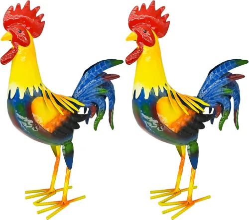 Vista 7 de MACLARONX Arte de gallo de metal para patio, decoración de jardín al aire libre, gallo, estatua de pollo, decoración para cocina, hogar, césped