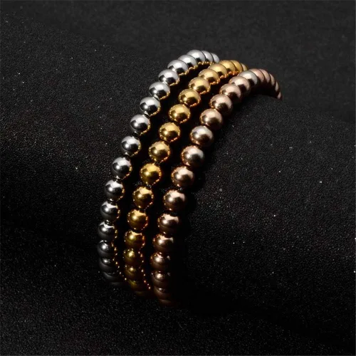 Vista 5 de Pulsera elástica de cuentas de acero inoxidable