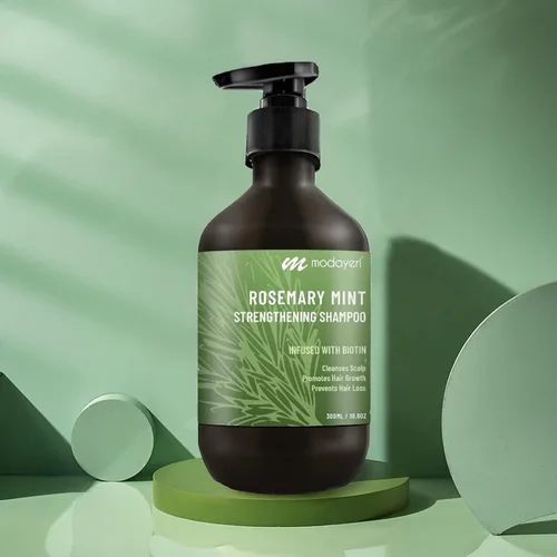 Vista 4 de Champú fortalecedor de menta y romero con biotina, proporciona nutrición y salud del cuero cabelludo, limpia y ayuda a fortalecer el cabello, 10.14