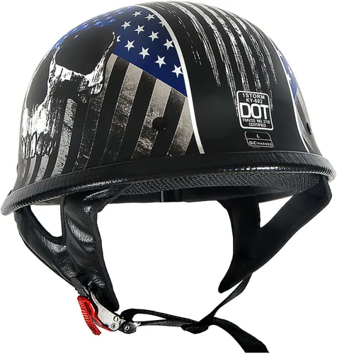 Vista 7 de 1Storm Casco de media cara para motocicleta, estilo alemán abierto, aprobado por DOT: HKY602 Flag Skull Bandera de calavera