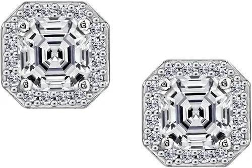 Vista 6 de Tienda Essentials Aretes de plata de ley chapados en platino o oro con circonita cúbica de elementos infinitos de corte Asscher