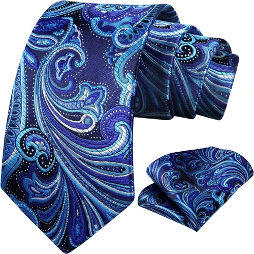 Vista 217 de HISDERN Corbatas para hombre, corbata de cachemira y bolsillo cuadrado tejido clásico floral para hombre, corbata de fiesta de boda