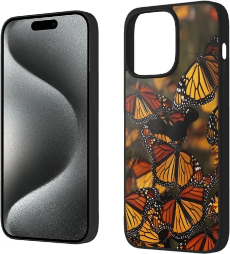 Vista 2 de Monarch - Funda con estampado de mariposas para iPhone 15 Pro, vidrio suave a prueba de golpes, TPU para iPhone 15 Pro de 6.1 pulgadas, no se pone