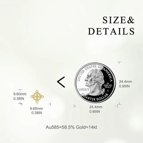 Vista 4 de Aretes de nudo de bruja de oro de 14 quilates para mujer, aretes de oro amarillo con nudo celta, aretes de tuerca de oro sólido, brujas triquetra