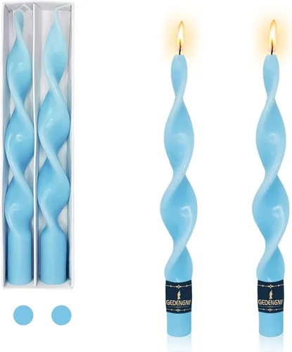 Vista 16 de Candelabros en espiral verde y velas cónicas verdes - Gedengni 7.5 pulgadas Velas cónicas cortas y encantadoras con diseño retorcido, velas sin